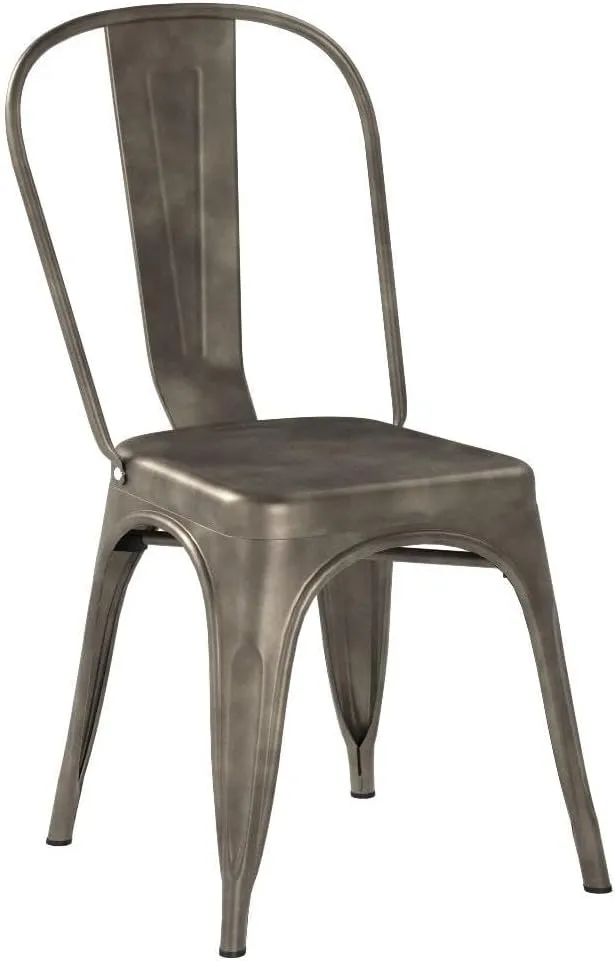 Furmax Metal Dining Chair Indoor Outdoor Use Stackable Classic Trattoria Chair Chic Dining Bistro Cafe Side Metal Chairs Set of 4 (Gun)