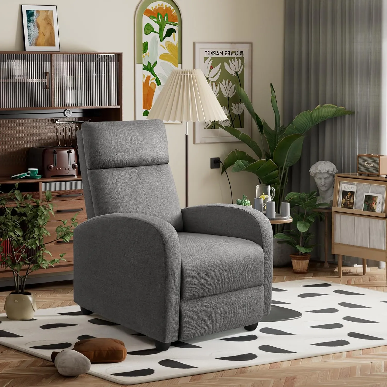 Furniwell Massage Recliner Chair for Living Room Adjustable Fabric Reclining Chair Home Theater Seating Modern Winback Single Sofa for Adults with Footrest (Gray)