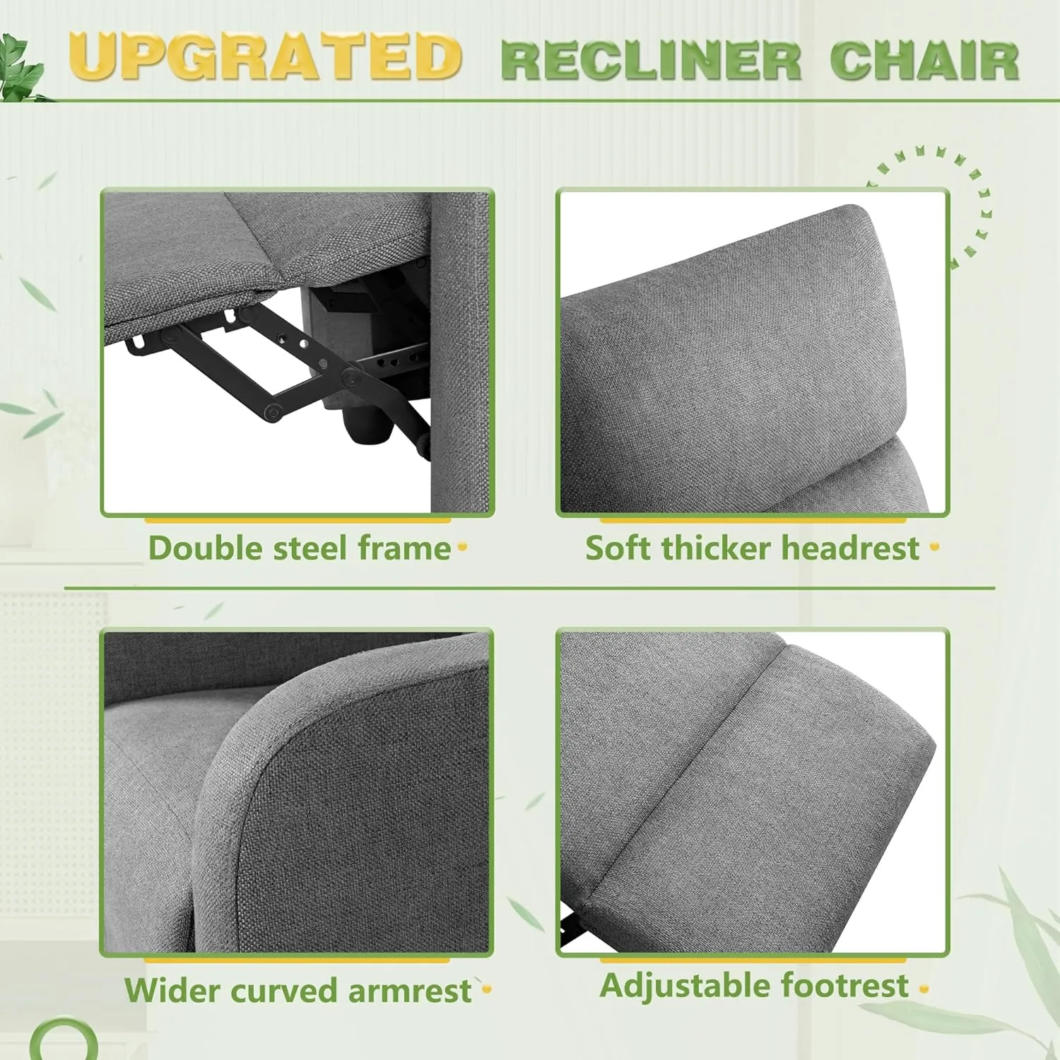 Furniwell Massage Recliner Chair for Living Room Adjustable Fabric Reclining Chair Home Theater Seating Modern Winback Single Sofa for Adults with Footrest (Gray)