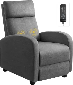 Furniwell Massage Recliner Chair for Living Room Adjustable Fabric Reclining Chair Home Theater Seating Modern Winback Single Sofa for Adults with Footrest (Gray)