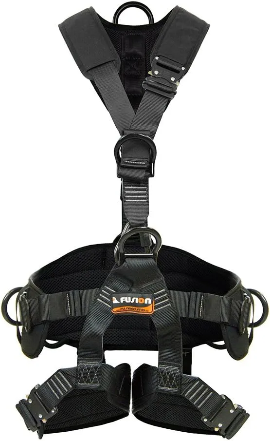 Fusion Climb Tac-Rescue, Construction Harness - Full body harness with 3D EVA Foam Padding, 6 D-Ring Points, and Quick-Release Steel Buckle Safety harness OSHA & ANSI Compliant for Tree Work Rock Cl