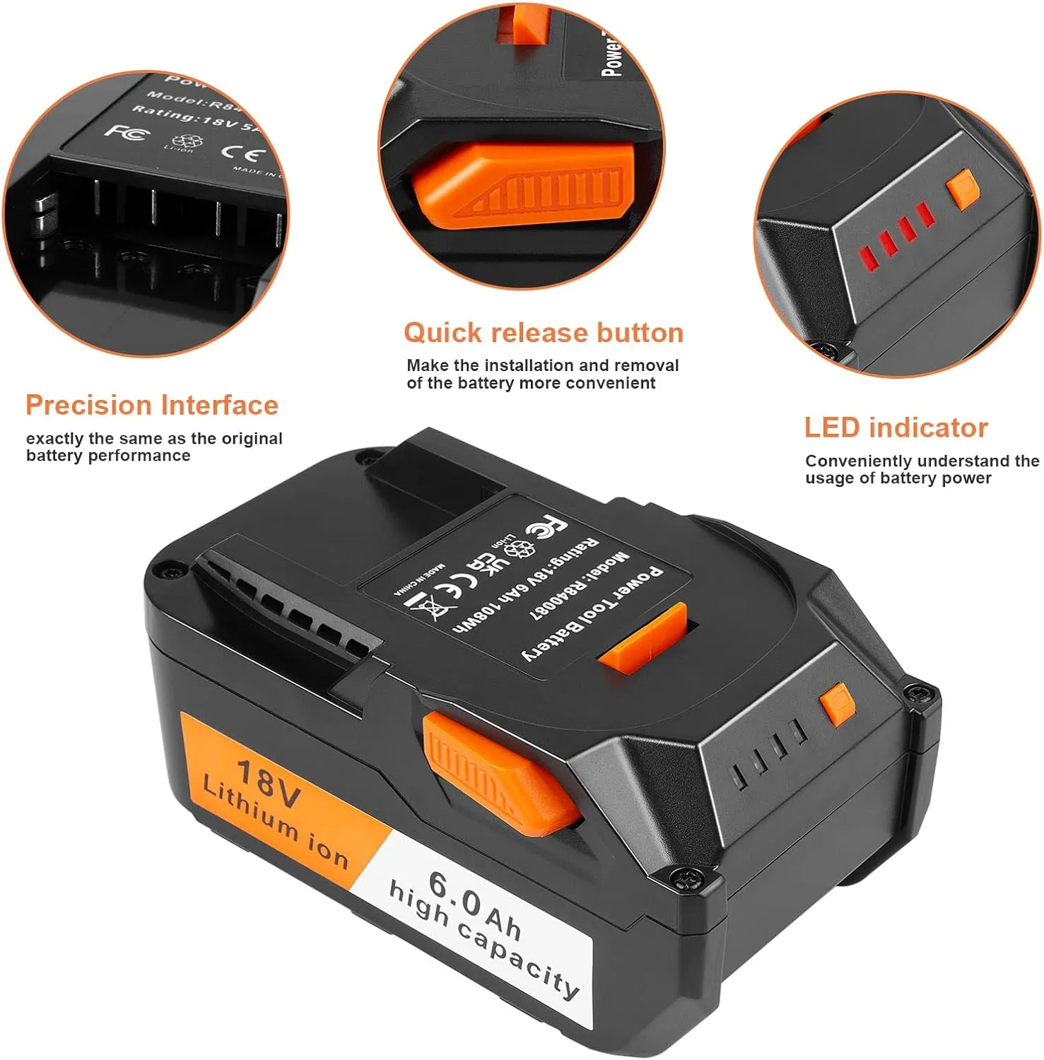 Futurebatt [2-Pack] 18V High-Output 6.0Ah! Lithium Battery for Ridgid 18V Tools Battery R840089 R840087 R840086 R840085 R840084 R840083 AC840085 AC840086 AC840087P 18 Volt Battery