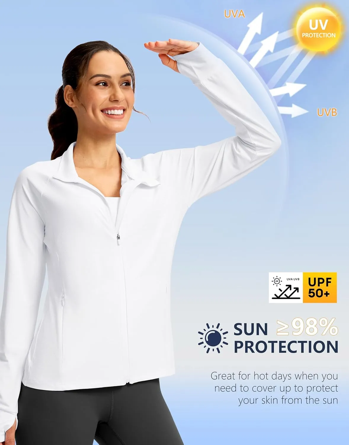 G Gradual Women's UPF 50  Lightweight Workout Jackets Sun Protection Zip Up 4 Pockets Long Sleeve Shirts Athletic Hiking