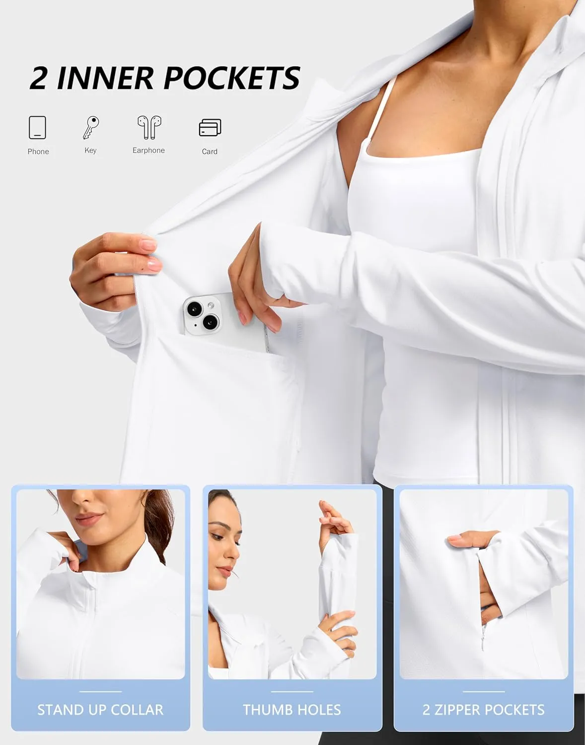 G Gradual Women's UPF 50  Lightweight Workout Jackets Sun Protection Zip Up 4 Pockets Long Sleeve Shirts Athletic Hiking