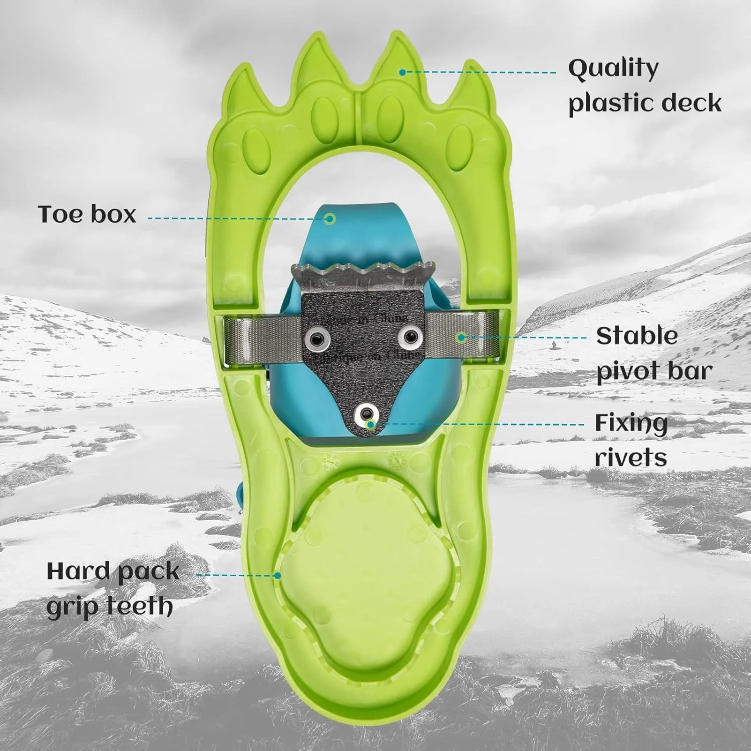 G2 16 Inch Kids Snowshoes, Storage Bag, Fast Ratchet Binding and Buckle Design, for Child Youth Boys and Girls (Green/Blue)