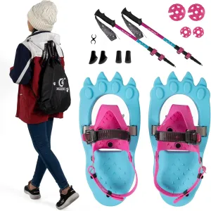 G2 16 Inch Kids Snowshoes, Storage Bag, Fast Ratchet Binding and Buckle Design, for Child Youth Boys and Girls (Green/Blue)