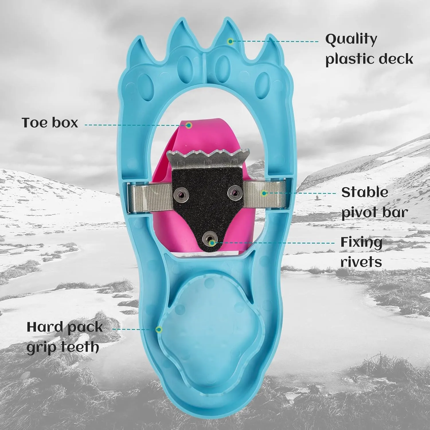 G2 16 Inch Kids Snowshoes, Storage Bag, Fast Ratchet Binding and Buckle Design, for Child Youth Boys and Girls (Green/Blue)