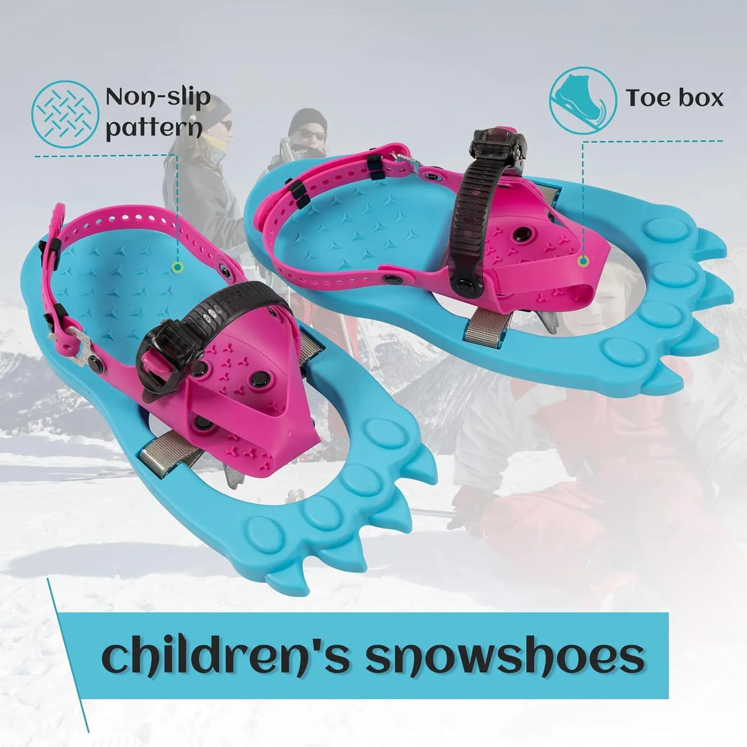 G2 16 Inch Kids Snowshoes, Storage Bag, Fast Ratchet Binding and Buckle Design, for Child Youth Boys and Girls (Green/Blue)