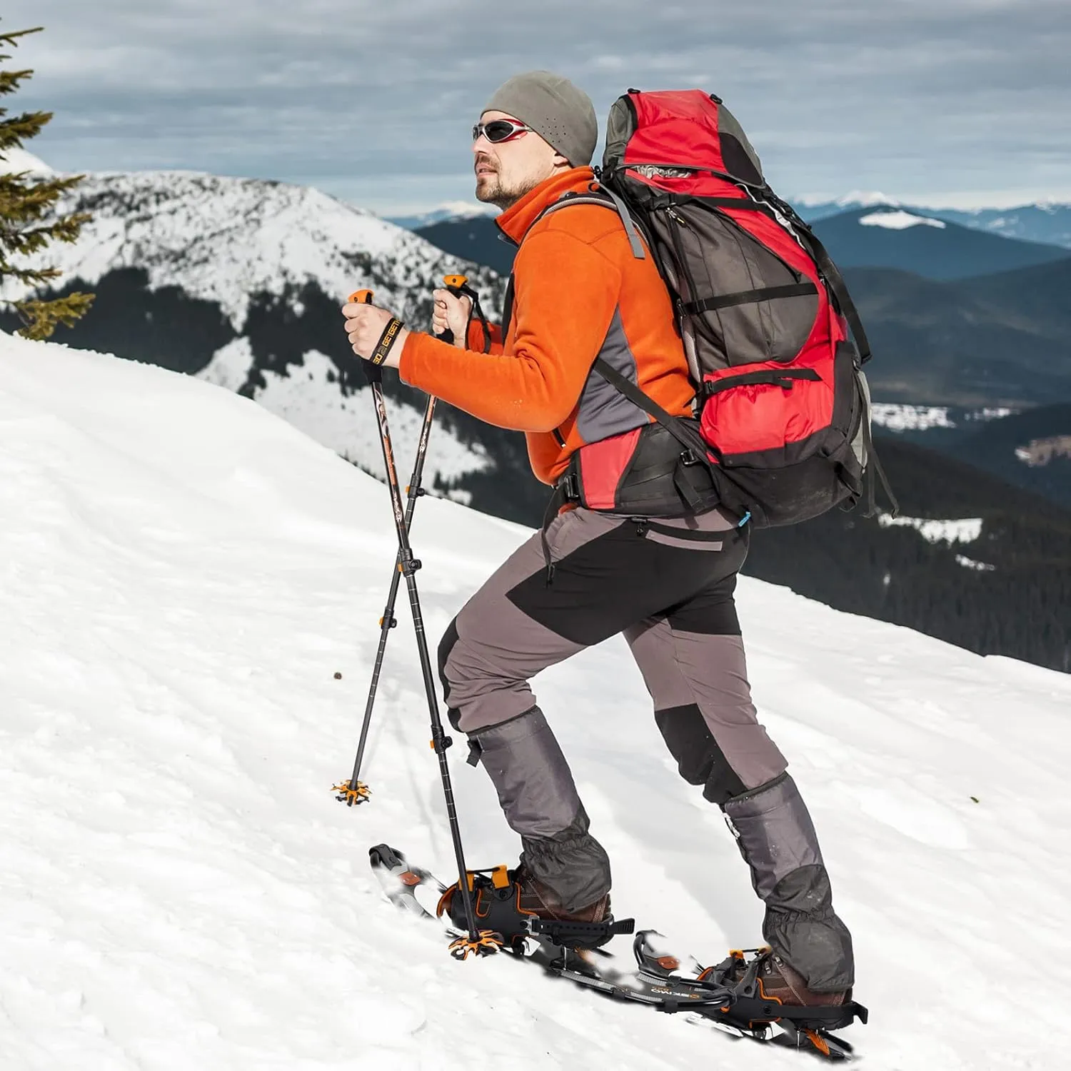 G2 21/25/30 Inches Light Weight Snowshoes for Women Men Youth, Set with Trekking Poles, Carrying Bag, Snow Baskets, Special EVA Padded One-Pull Binding, Heel Lift, Toe Box, Orange/Blue/Red Available