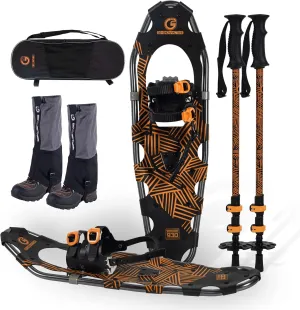 G2 21/25/30 Inches Light Weight Snowshoes for Women Men Youth, Set with Trekking Poles, Tote Bag, Gaiters,Special Fast Ratchet Binding, Orang/Blue/Red Available