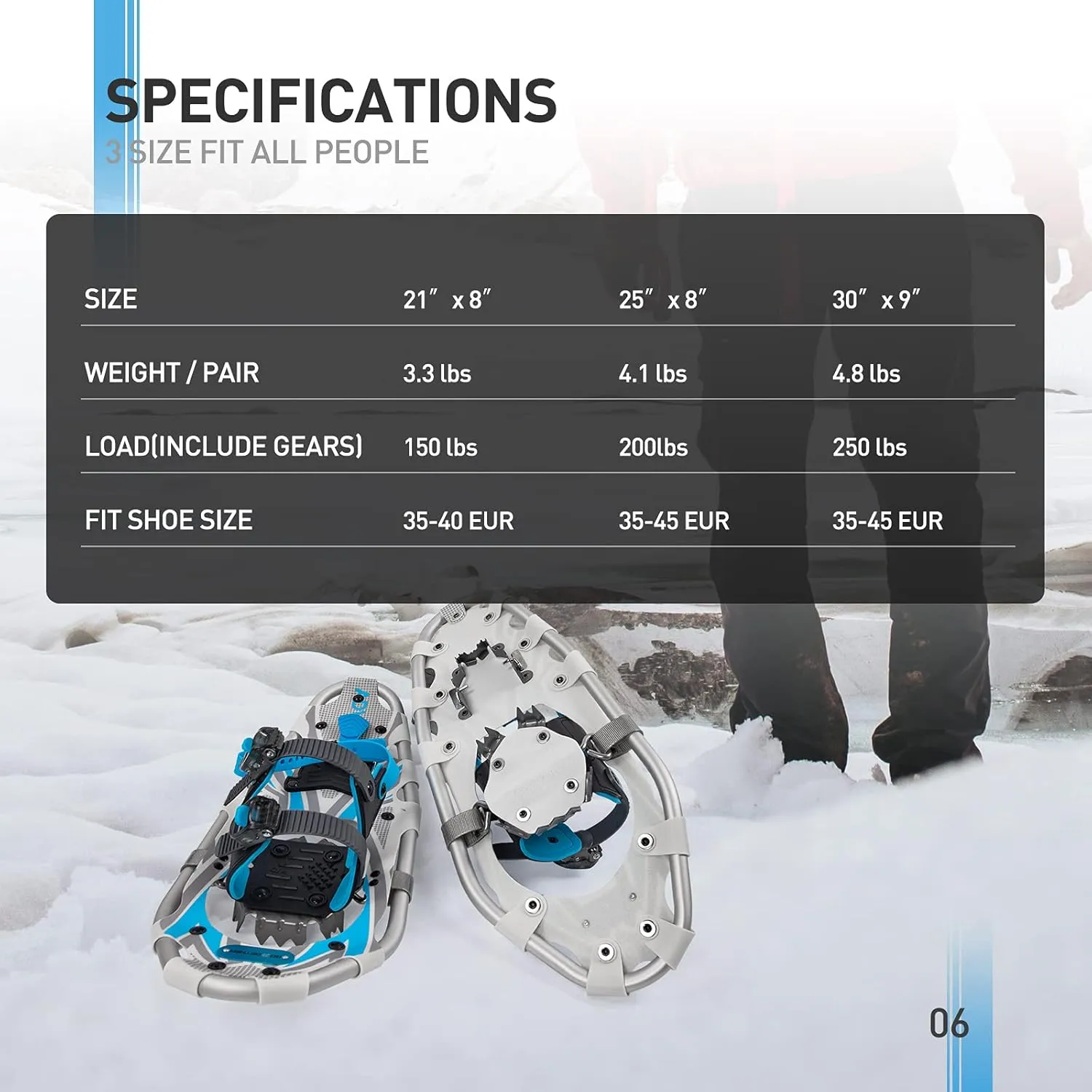 G2 21/25/30/36 Inches Light Weight Snowshoes for Women Men Youth, Set with Tote Bag, Special EVA Padded Ratchet Binding, Heel Lift, Orange/Blue Available