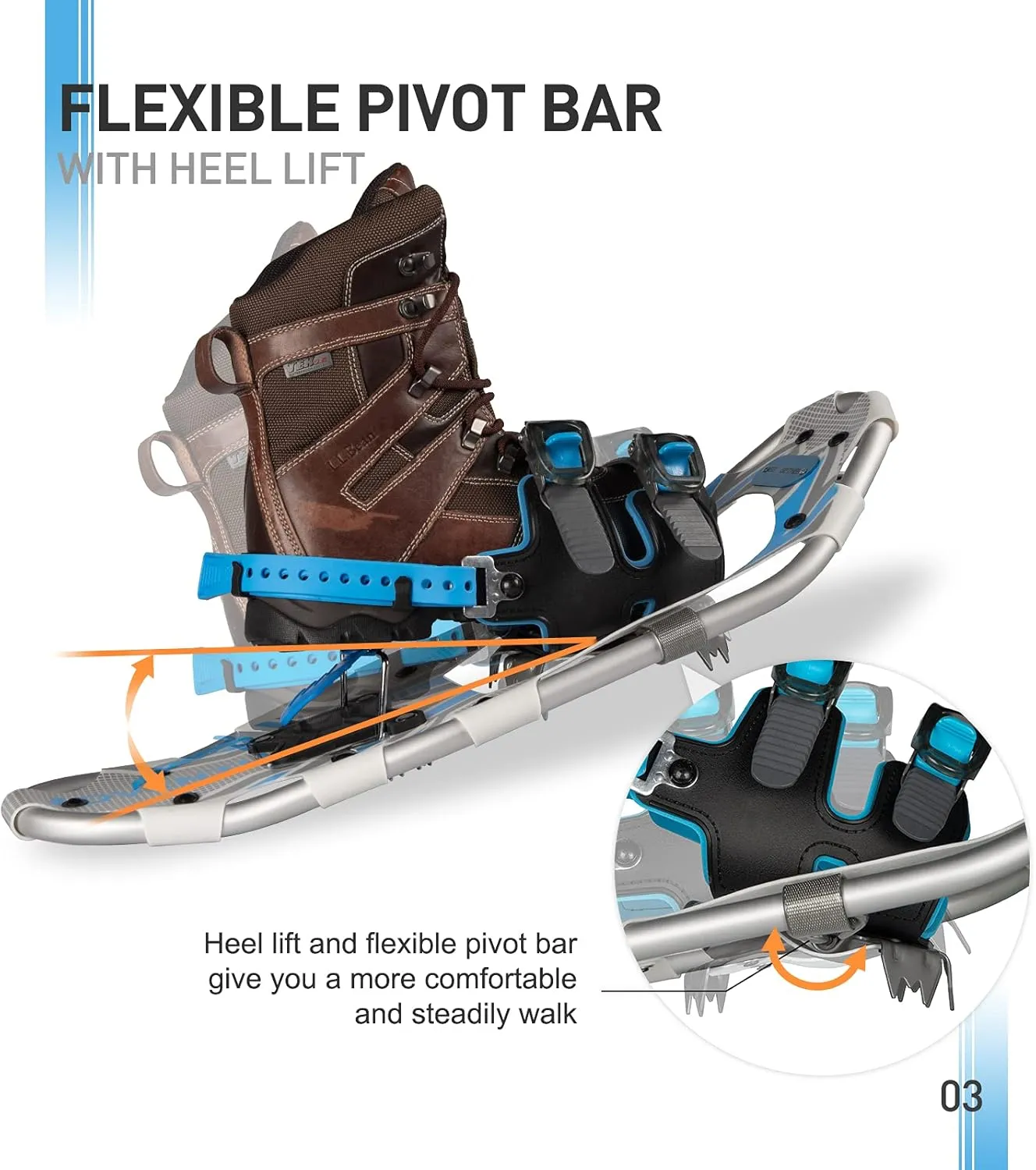 G2 21/25/30/36 Inches Light Weight Snowshoes for Women Men Youth, Set with Tote Bag, Special EVA Padded Ratchet Binding, Heel Lift, Orange/Blue Available