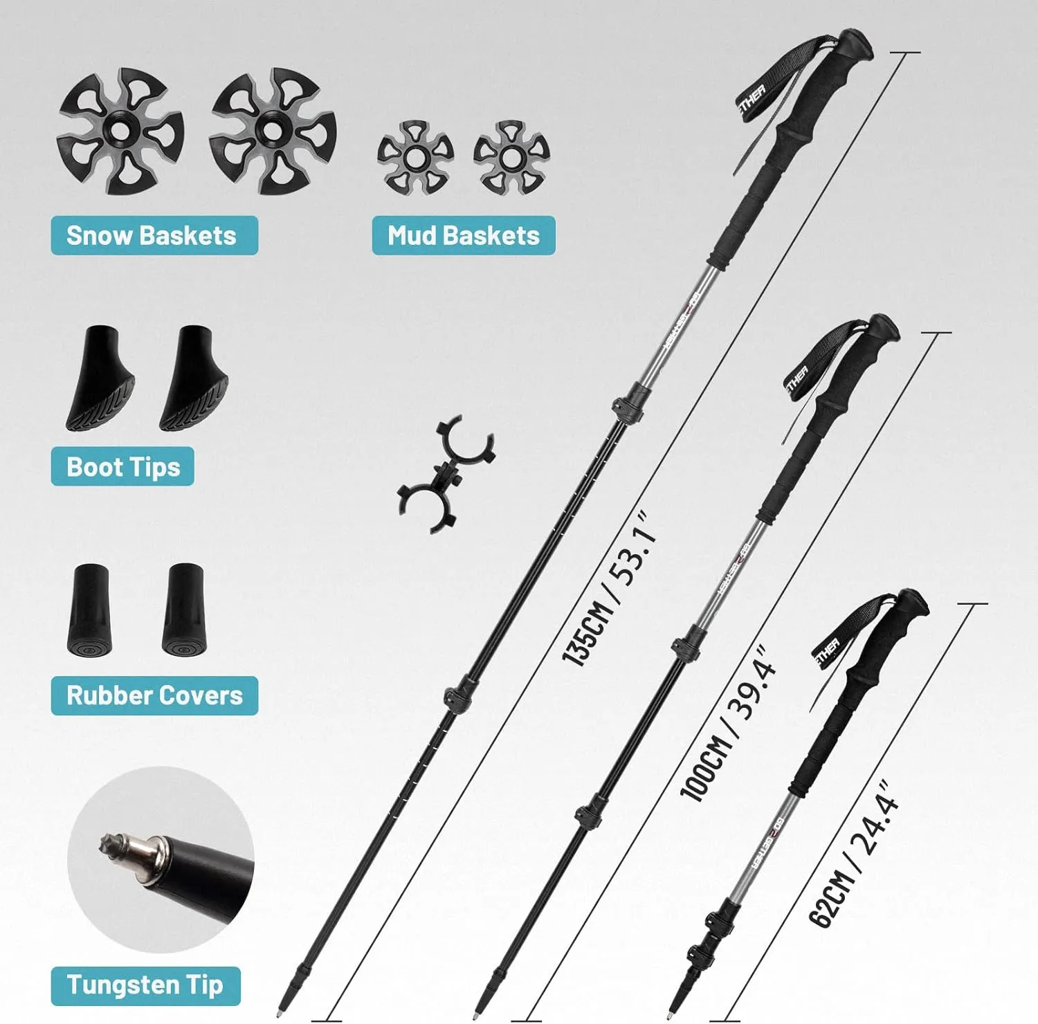 G2 23/25/30 Inch Mountain Terrain Snowshoes with Trekking Poles Set, Special Steel Traction Rails, EVA Foam Padded, Flexible Pivot Bar, Tote Bag, Grey/Blue/Red Available