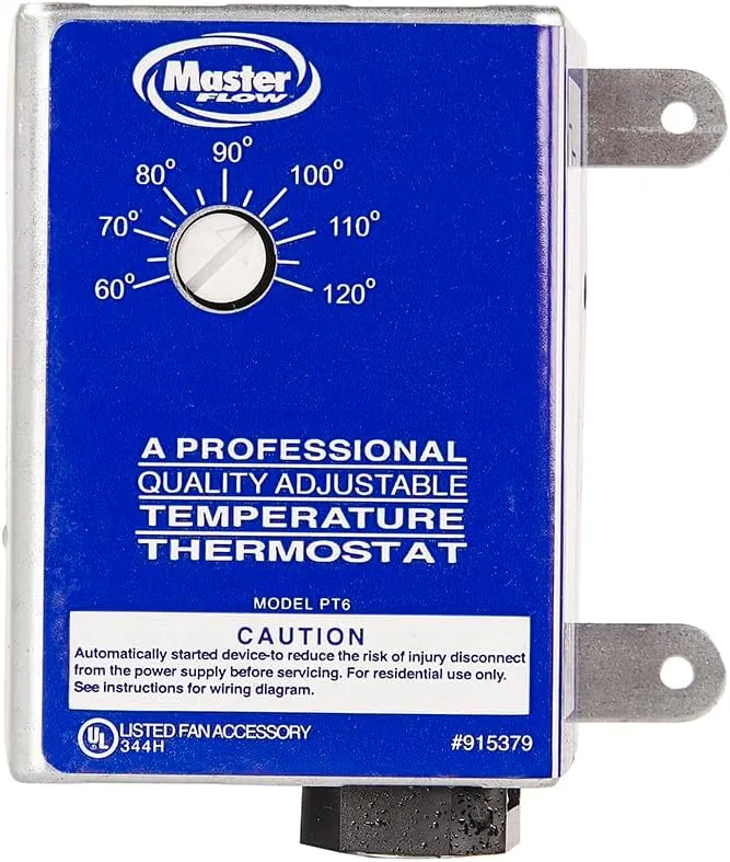 GAF Master Flow Manually Adjustable Power Thermostat for Power Vents & Fans | Activated by Temperature, Helping Power Vents Reduce damaging Moisture | Universal Compatability | UL Listed - PT6