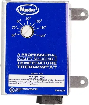 GAF Master Flow Manually Adjustable Power Thermostat for Power Vents & Fans | Activated by Temperature, Helping Power Vents Reduce damaging Moisture | Universal Compatability | UL Listed - PT6