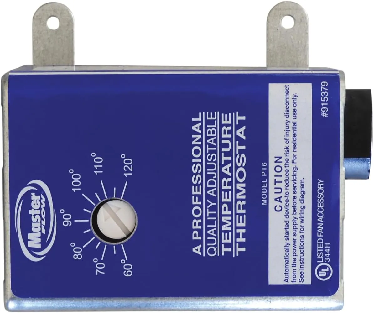 GAF Master Flow Manually Adjustable Power Thermostat for Power Vents & Fans | Activated by Temperature, Helping Power Vents Reduce damaging Moisture | Universal Compatability | UL Listed - PT6