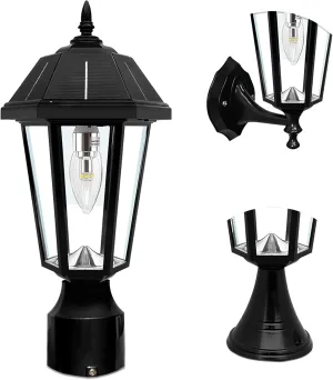 Gama Sonic Topaz Solar Light for Outdoors, LED Lamp for Wall Mount, Pier Mount, 3-Inch Fitter, Black, 149033