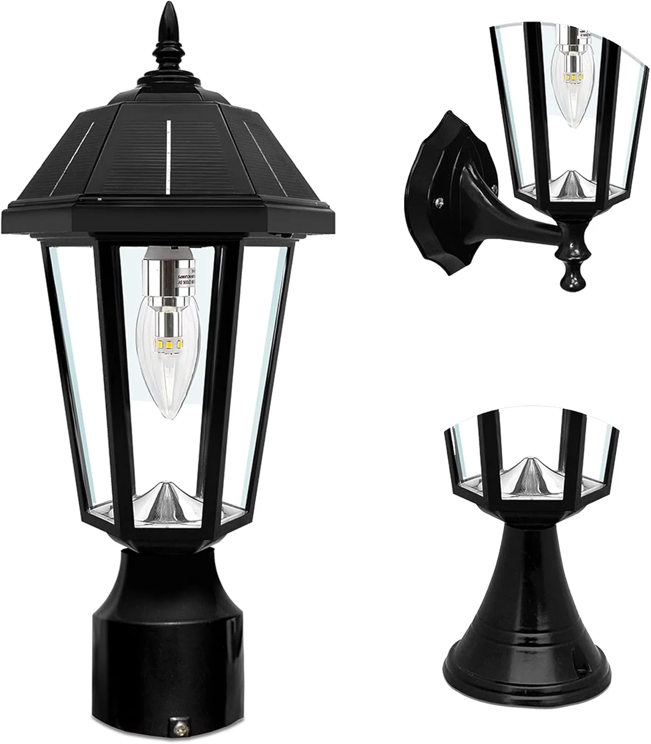 Gama Sonic Topaz Solar Light for Outdoors, LED Lamp for Wall Mount, Pier Mount, 3-Inch Fitter, Black, 149033