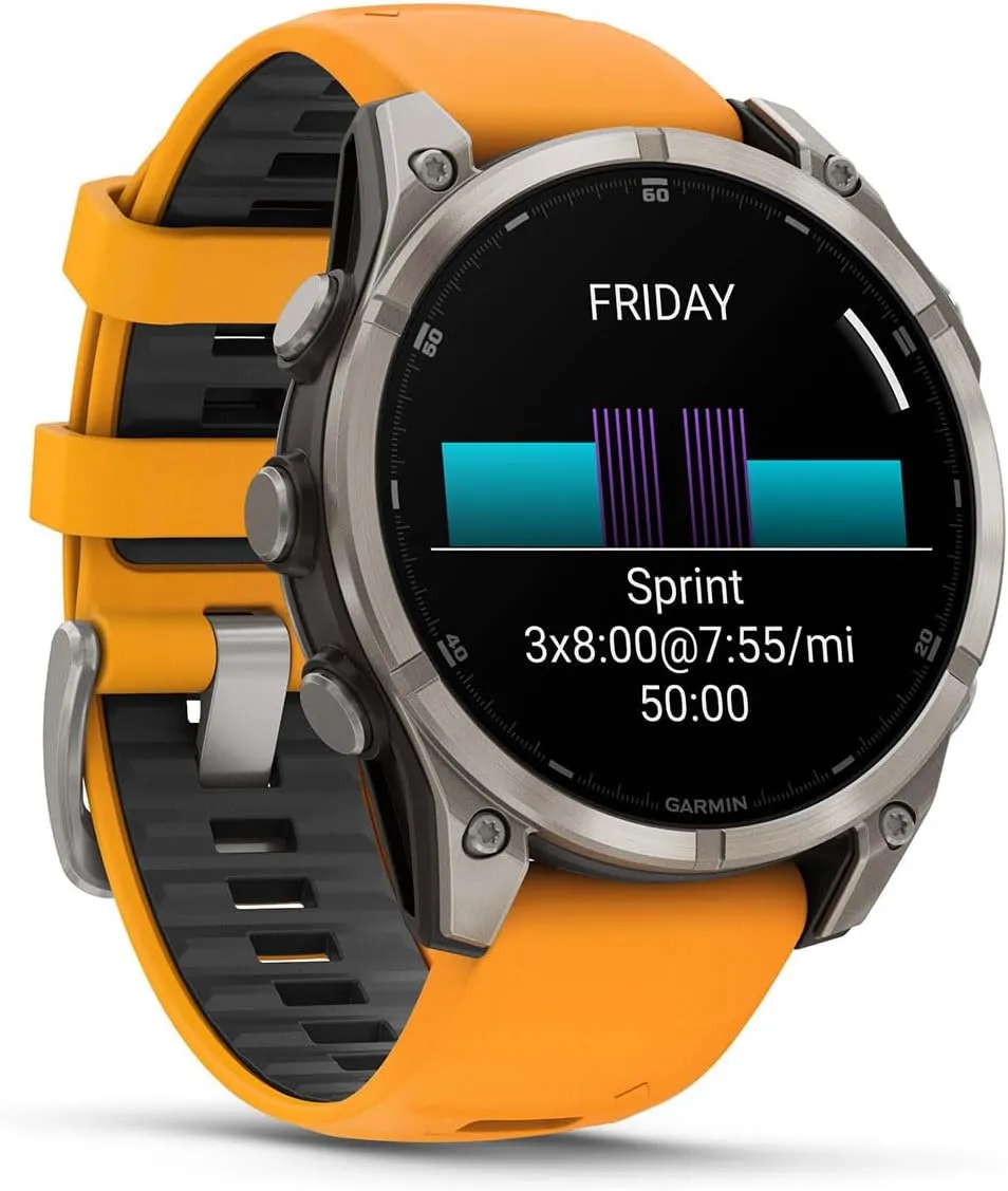 Garmin Fenix 8 AMOLED Sapphire (47mm, Titanium/Spark Orange) Multisport GPS Smartwatch Bundle - 1.4” Touchscreen, Built-in LED Flashlight with PlayBetter Portable Charger & Screen Protectors