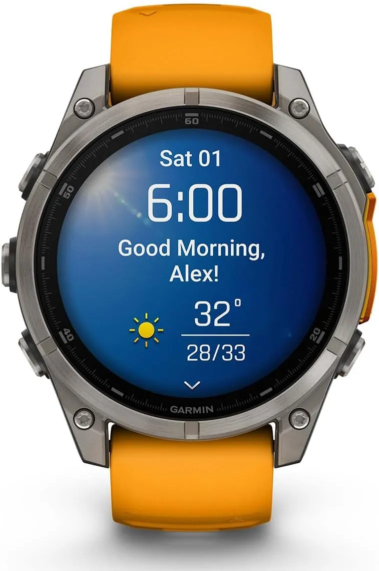 Garmin Fenix 8 AMOLED Sapphire (47mm, Titanium/Spark Orange) Multisport GPS Smartwatch Bundle - 1.4” Touchscreen, Built-in LED Flashlight with PlayBetter Portable Charger & Screen Protectors