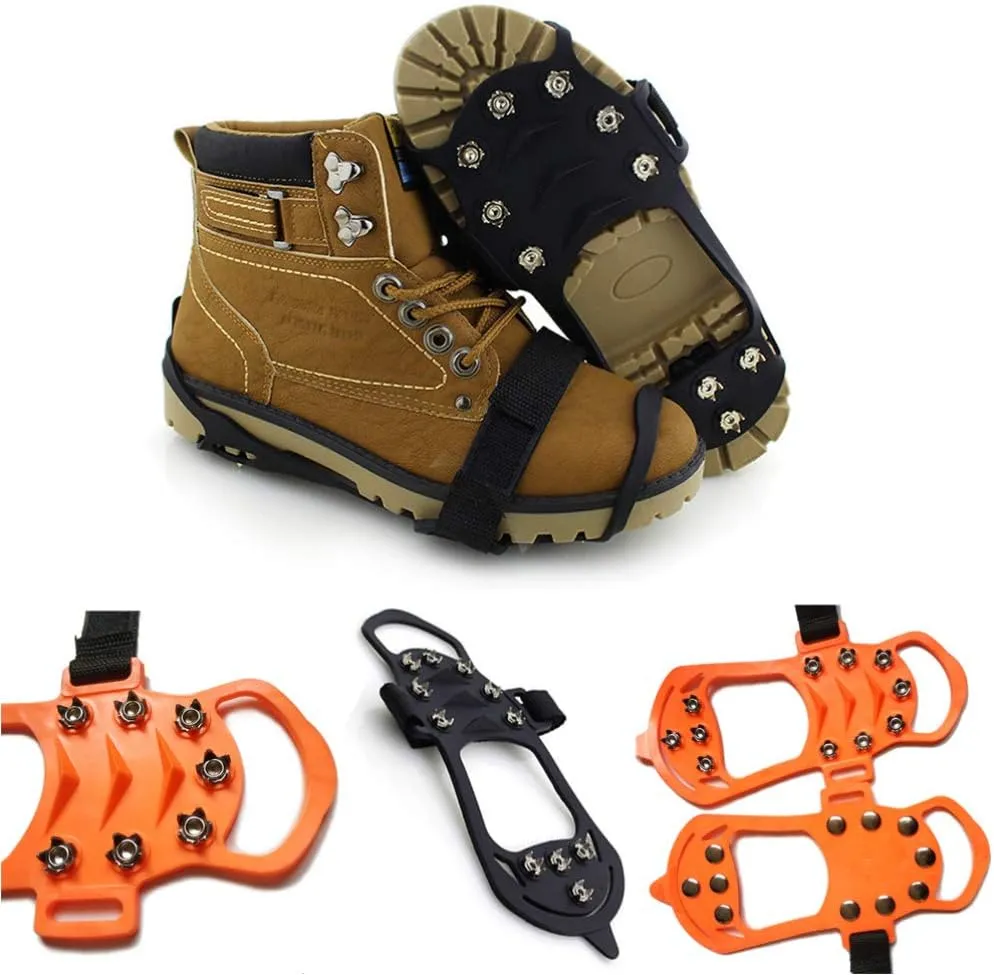 Garneck 1 Pair Shoe Spikes Silicone Anti Slip Traction Cleats Crampons Snow Ice Grips Protect Shoes Cover for Walk Hike Climb Ice Fishing Outdoor(Size S Blackï¼‰