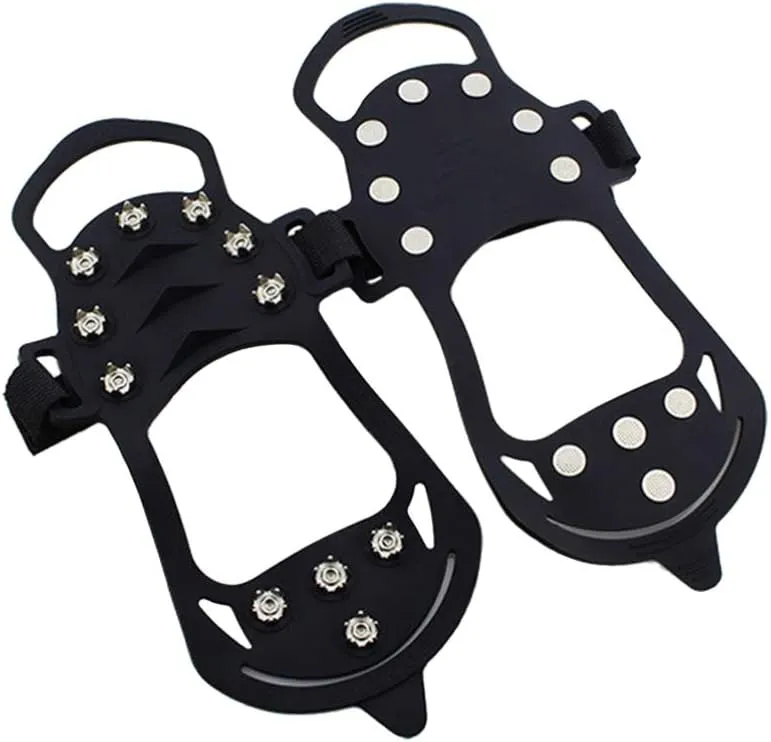 Garneck 1 Pair Shoe Spikes Silicone Anti Slip Traction Cleats Crampons Snow Ice Grips Protect Shoes Cover for Walk Hike Climb Ice Fishing Outdoor(Size S Blackï¼‰