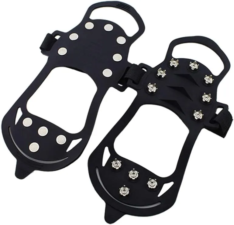Garneck 1 Pair Shoe Spikes Silicone Anti Slip Traction Cleats Crampons Snow Ice Grips Protect Shoes Cover for Walk Hike Climb Ice Fishing Outdoor(Size S Blackï¼‰