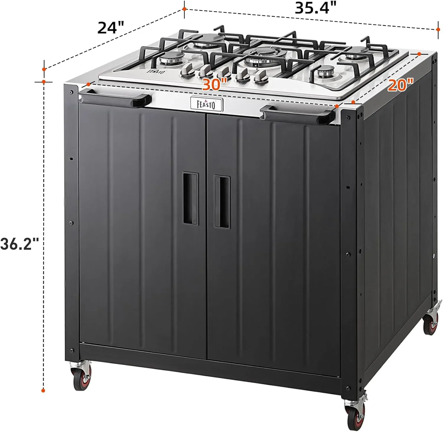 Gas Grill, Movable Outdoor Gas Stove Stainless Steel Top with Cabinet, 5 Burners with 36,200 BTUs, Outdoor Propane Grill for Outdoor Cooking, Ideal for Lawn & Garden, L35.4” x W24”
