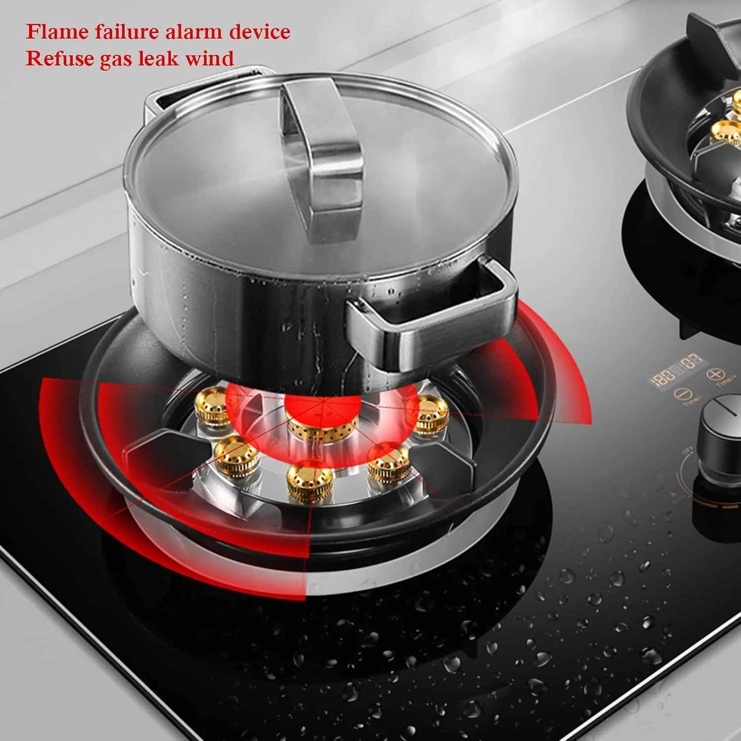 Gas Stove 2 Burners, 8.5KW 9 Cavity High Fire 180 Minutes Timer, Black Tempered Glass Cast Iron Pot Holder, Freestanding Stove Camping Outdoor(NG)