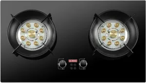 Gas Stove 2 Burners, 8.5KW 9 Cavity High Fire 180 Minutes Timer, Black Tempered Glass Cast Iron Pot Holder, Freestanding Stove Camping Outdoor(NG)