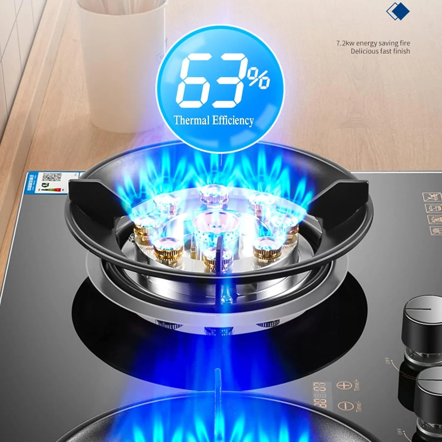 Gas Stove 2 Burners, 8.5KW 9 Cavity High Fire 180 Minutes Timer, Black Tempered Glass Cast Iron Pot Holder, Freestanding Stove Camping Outdoor(NG)