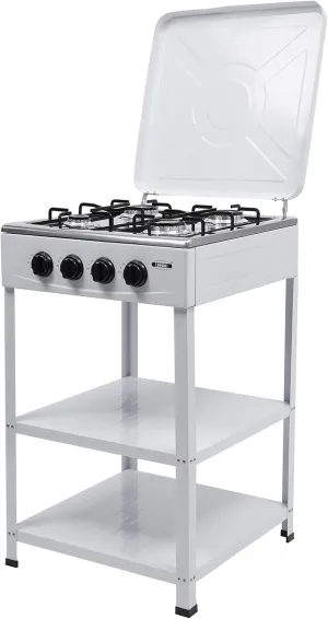 Gas Stove 4 Burner 300000btu Portable Gas Stove With Wind Blocking Cover Outdoor Camping Bbq Stove 2 Tier Storage Rack Stainless Steel For Camping Picnic Home RV Cooking (white 4 Burner)