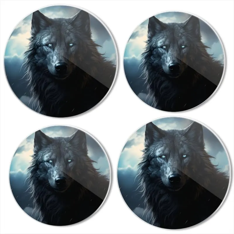 Gas Stove Burner Cover Set Of 4,Majestic Black Wolf With Piercing Blue Eyes Round Metal Electric Stove Burner Covers,Protecting Gas Stoves,Kitchen Decor，8 Inch And 10 Inch