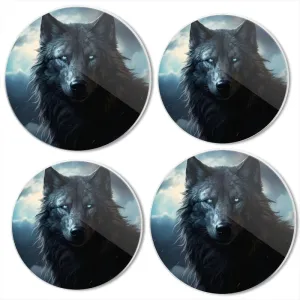 Gas Stove Burner Cover Set Of 4,Majestic Black Wolf With Piercing Blue Eyes Round Metal Electric Stove Burner Covers,Protecting Gas Stoves,Kitchen Decor，8 Inch And 10 Inch