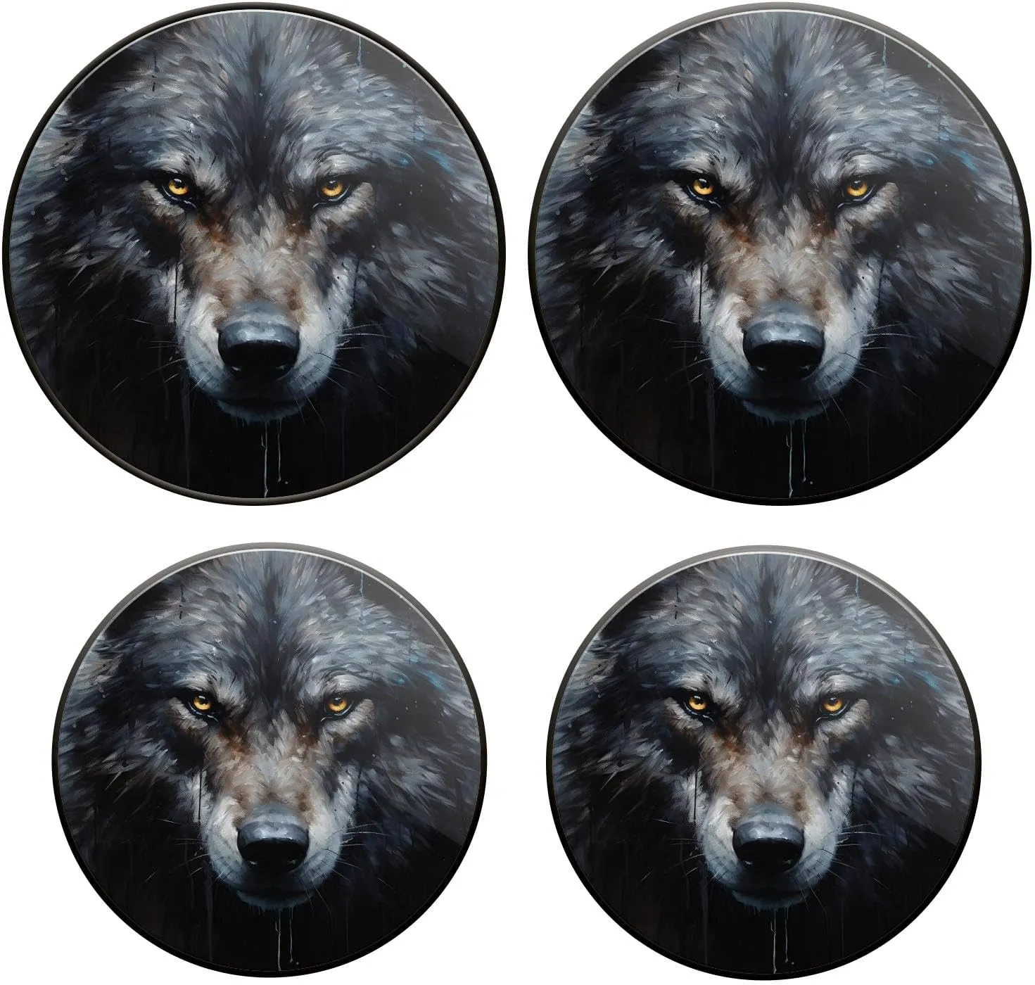 Gas Stove Burner Cover Set Of 4，Sharp-Eyed Black Wolf Metal Stove Burner Covers，Electric Stove Burner Covers,Protecting Gas Stoves,Kitchen Decor，8 Inches And 10 Inches