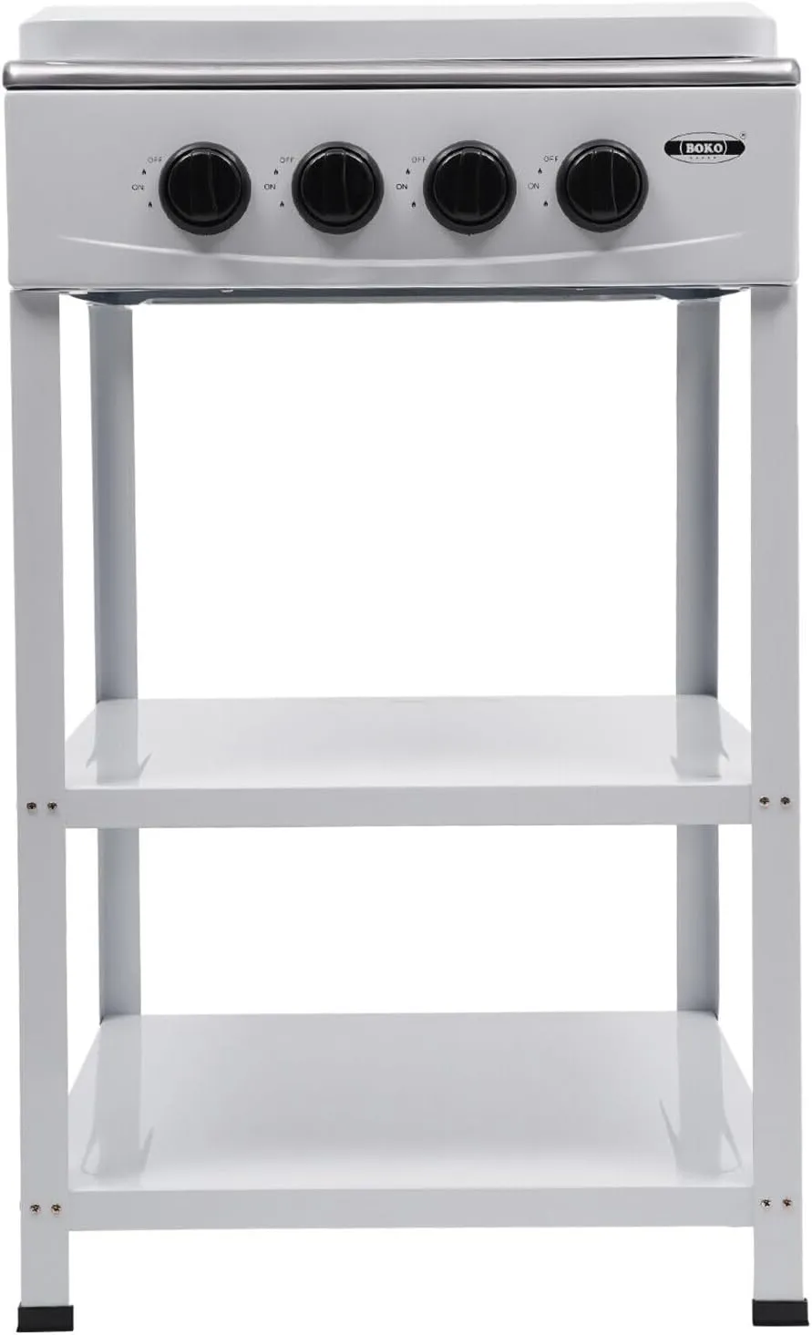 Gas Stove with Support Leg Stand, Freestanding Indoor Cooktop, Outdoor Camping Gas Cooker, 4-Burner Gas Stove Stainless Steel BBQ Stove Stand with 2-Tier Storage Rack