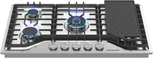 GASLAND 36 Inch Gas Cooktop, PRO GH3365SF 5 Burner Gas Stovetop with Reversible Cast Iron Grill/Griddle, Gas Countertop Plug-in, NG/LPG Convertible Gas Cooktops, Stainless Steel