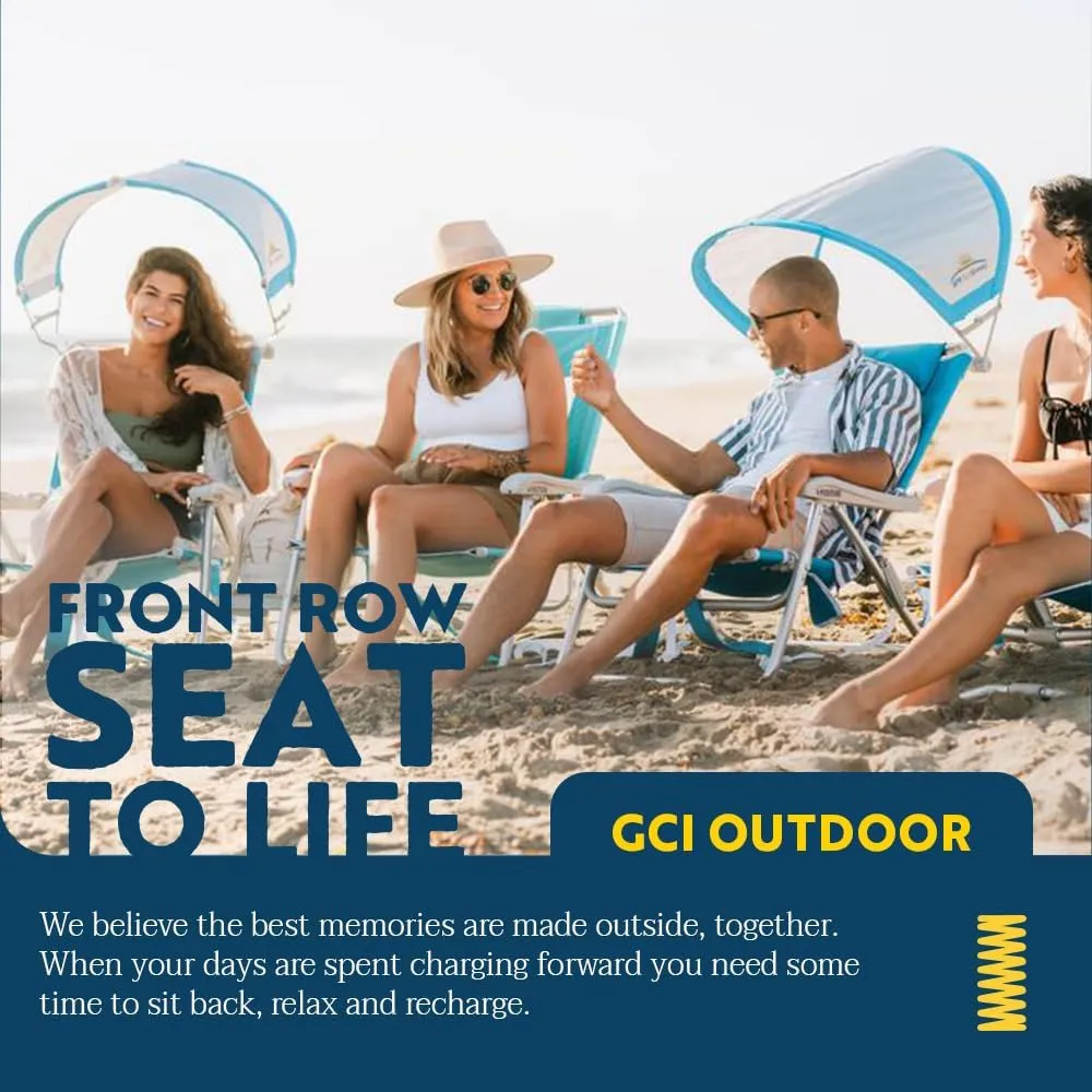 GCI OUTDOOR Sunshade Recliner Beach Chair | Collapsible Folding Canopy Shade Chair with Durable Armrests, Drink Holder & Portable Carry Bag, Perfect for Beach Trips & Picnics — Seafoam Green