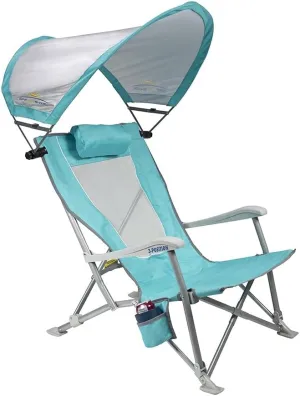 GCI OUTDOOR Sunshade Recliner Beach Chair | Collapsible Folding Canopy Shade Chair with Durable Armrests, Drink Holder & Portable Carry Bag, Perfect for Beach Trips & Picnics — Seafoam Green