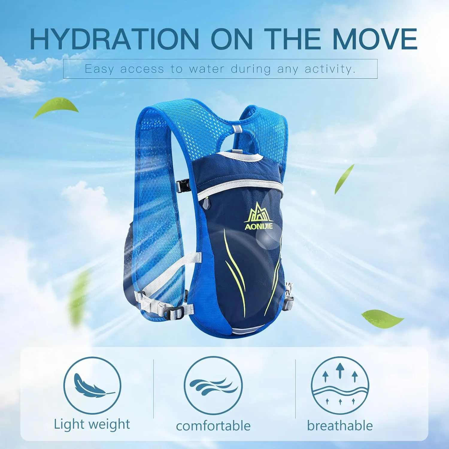Geila Ultralight Hydration Backpack (5.5L) for Running, Trail Running, Marathon, and Cycling – Includes 2x250ml Water Bottles
