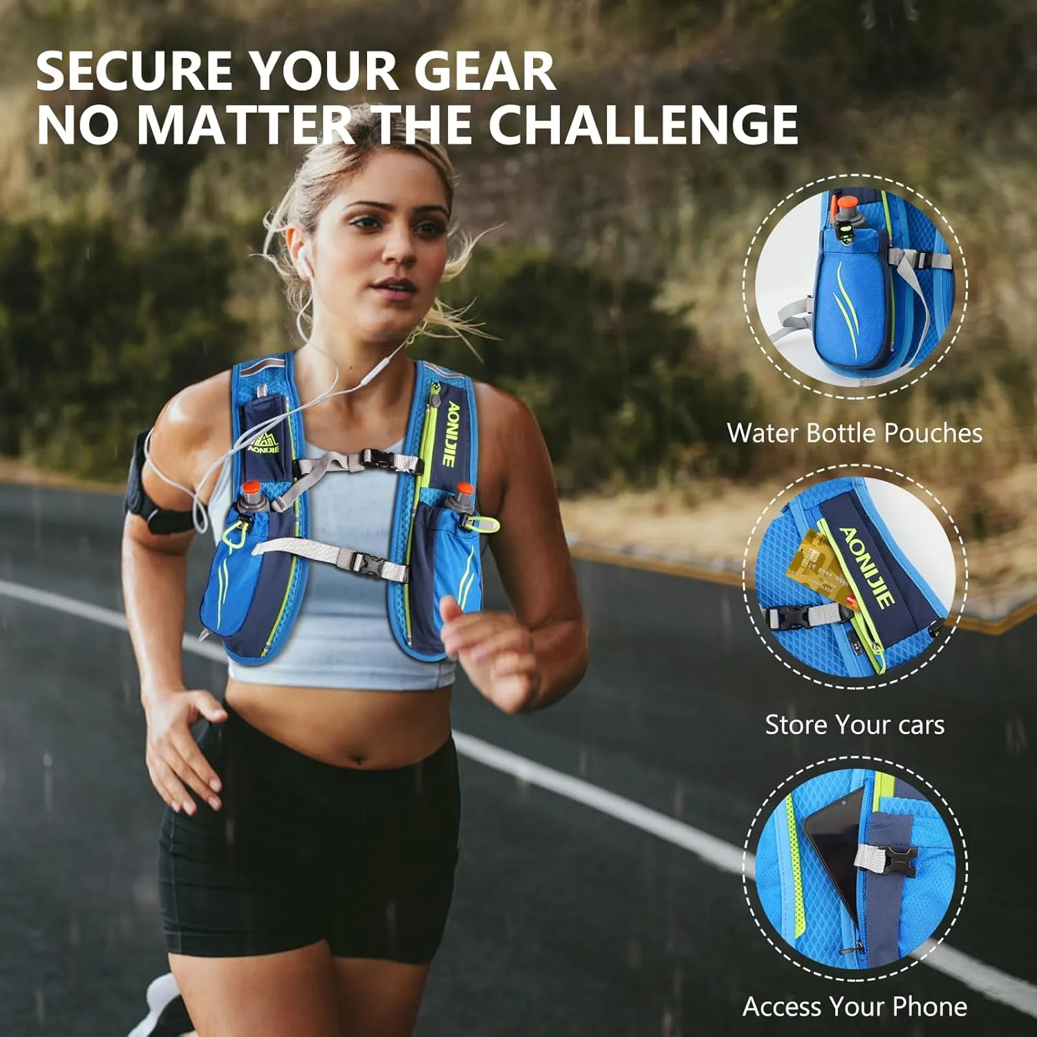 Geila Ultralight Hydration Backpack (5.5L) for Running, Trail Running, Marathon, and Cycling – Includes 2x250ml Water Bottles