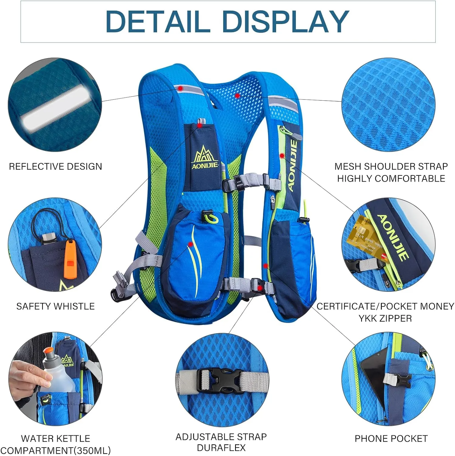 Geila Ultralight Hydration Backpack (5.5L) for Running, Trail Running, Marathon, and Cycling – Includes 2x250ml Water Bottles