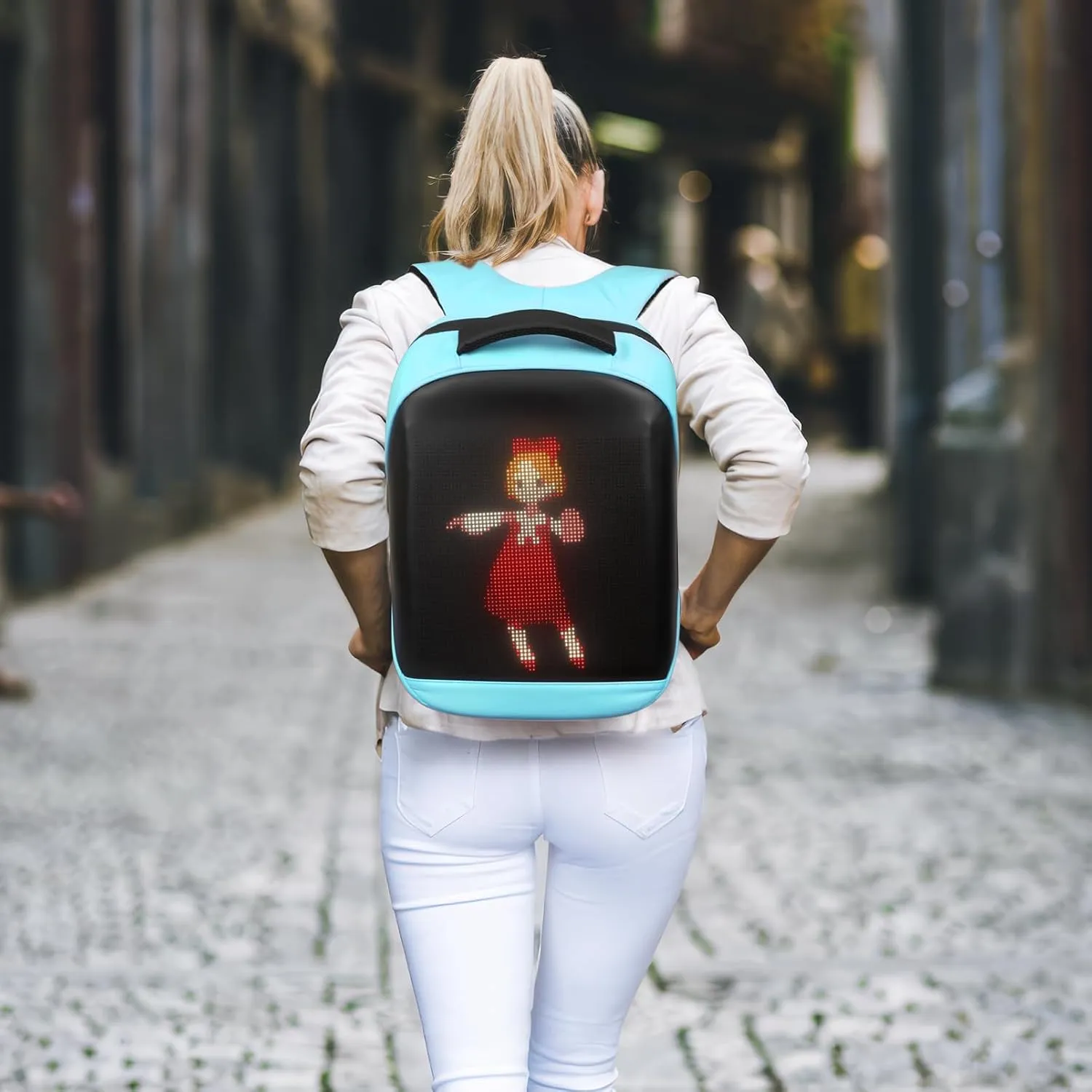 Gelrova LED Backpack 17 Inch, City Serise Full Color Screen Programmable Screen Laptop Backpack, Work Bag Fashion Travel Backpack, Blue