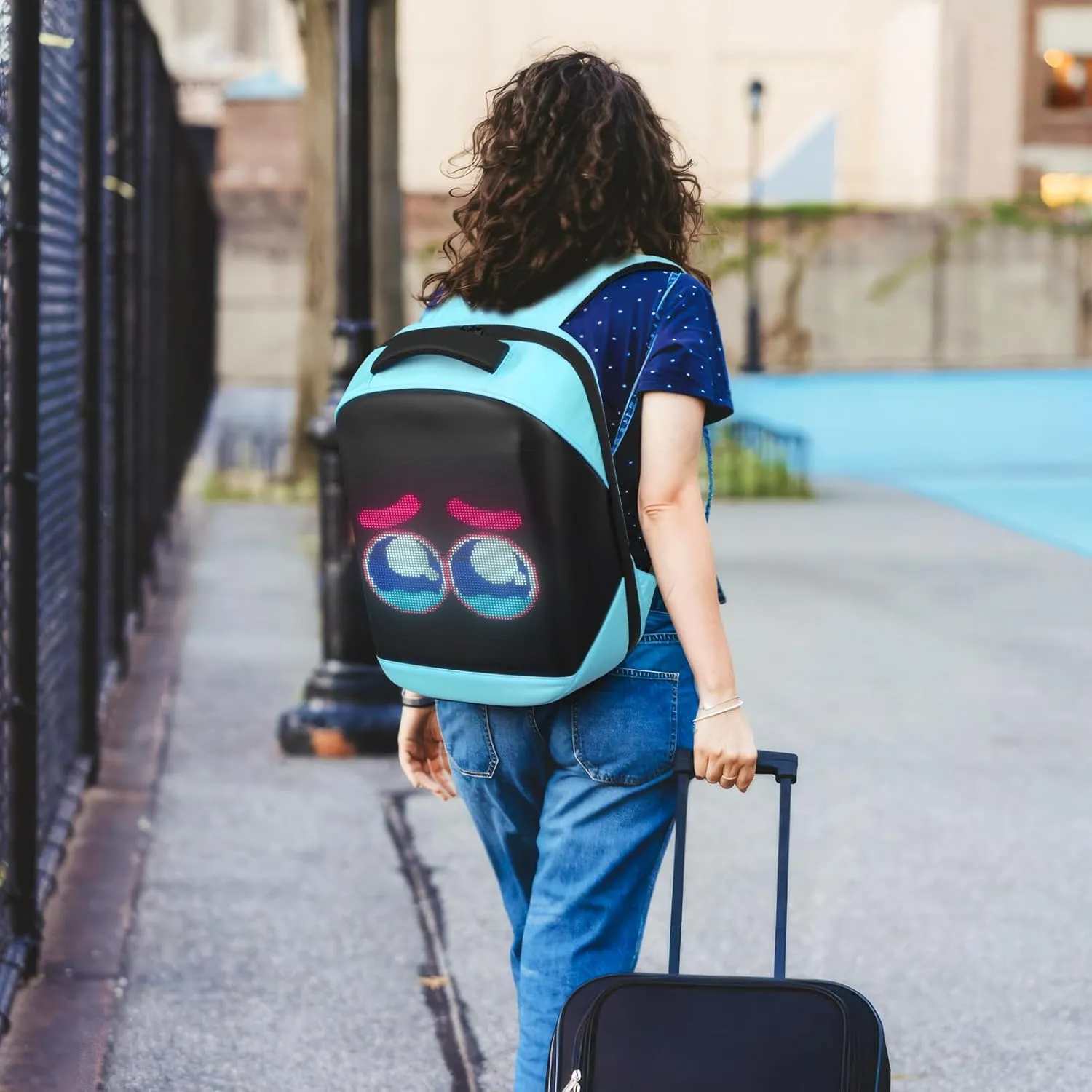 Gelrova LED Backpack 17 Inch, City Serise Full Color Screen Programmable Screen Laptop Backpack, Work Bag Fashion Travel Backpack, Blue