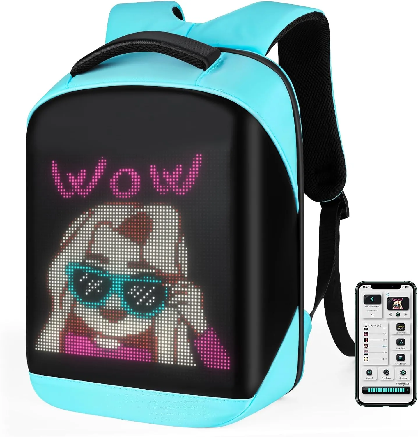 Gelrova LED Backpack 17 Inch, City Serise Full Color Screen Programmable Screen Laptop Backpack, Work Bag Fashion Travel Backpack, Blue