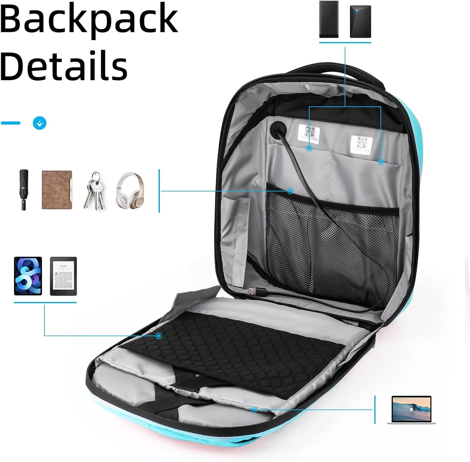 Gelrova LED Backpack 17 Inch, City Serise Full Color Screen Programmable Screen Laptop Backpack, Work Bag Fashion Travel Backpack, Blue