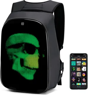 Gelrova LED Motorcycle Helmet Backpack Rampage Serise, 17 Inch Cool DIY Pixel Art Animation Fashion LED Display LaptopProgramming Backpack, Unique Gift for Men or Women