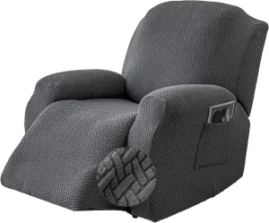 Genina Recliner Chair Cover, Stretch Reclining Chair Covers, Recliner Sofa Slipcovers Stripe Jacquard Lazy Couch Covers Furniture Protector Covers for Pet Kid (1 Seater, Dark Gray)