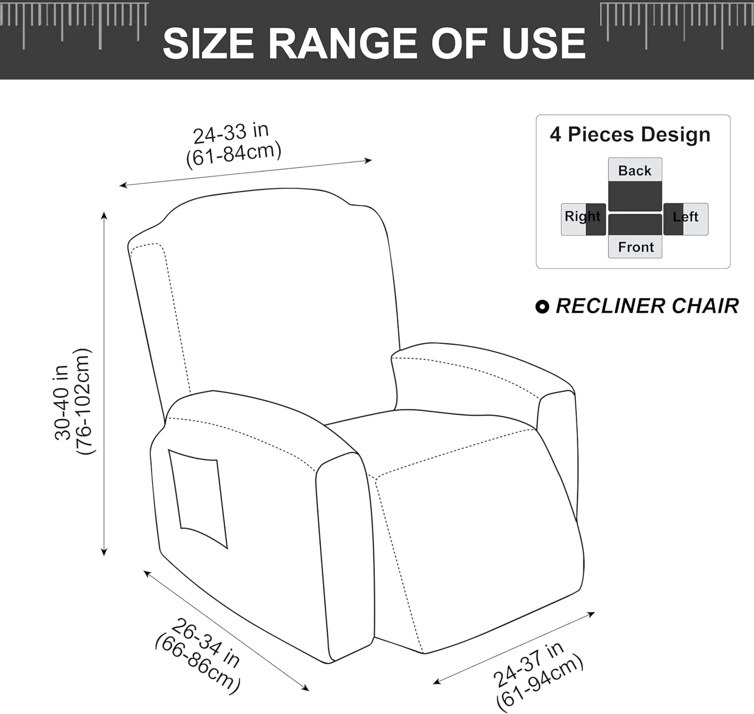 Genina Recliner Chair Cover, Stretch Reclining Chair Covers, Recliner Sofa Slipcovers Stripe Jacquard Lazy Couch Covers Furniture Protector Covers for Pet Kid (1 Seater, Dark Gray)