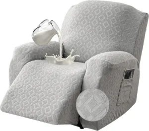 Gennia Waterproof Recliner Chair Cover,Stretch Reclining Sofa Covers with Pockets,Washable Lazy Boy Recliner Slipcovers,Leakproof Couch Protector for Kids, Pets, Dog or Cat (XL-Recliner, Light Gray)
